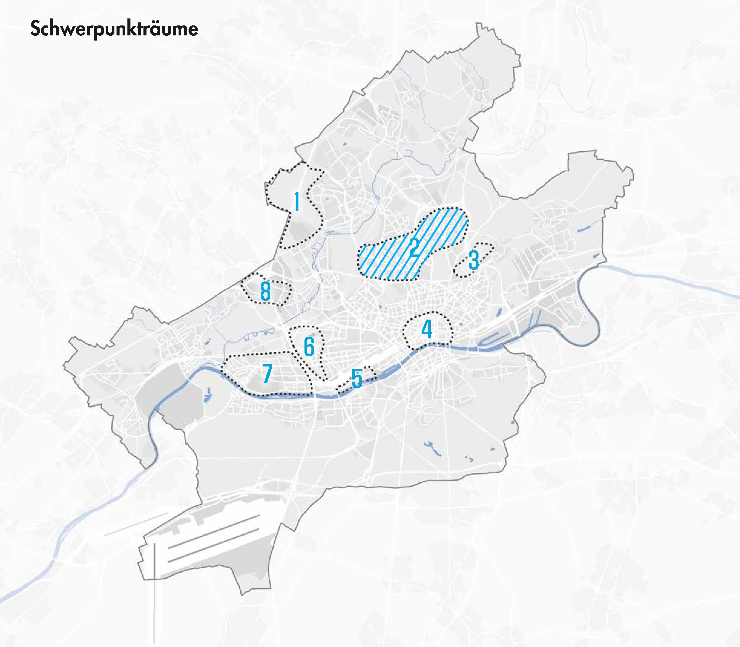 Der Mittlere Norden als ein Schwerpunktraum des ISTEK 2030+; Karte: Stadt Frankfurt am Main, Stadtplanungsamt, Ernst Basler + Partner AG; © Stadtplanungsamt