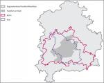 &Uuml;bersichtkarte Gr&ouml;&szlig;envergleich des Frankfurter Stadtgebietes und des Planungsverbandsgebietes mit Berlin und K&ouml;ln, &copy; Stadtplanungsamt Stadt Frankfurt am Main