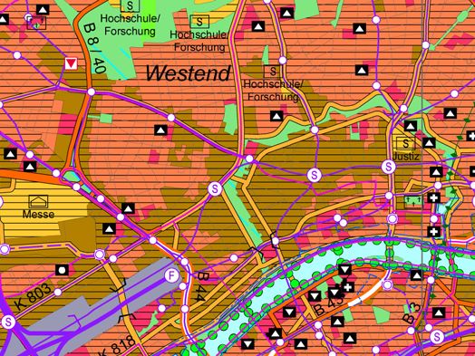 Ausschnitt Frankfurter Innenstadt im Regionalen Flächennutzungsplan 2010, Maßstab 1:50.000, © Regionalverband FrankfurtRheinMain