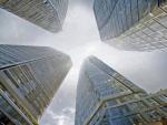 The four towers, looking upwards from the plaza © Groß & Partner