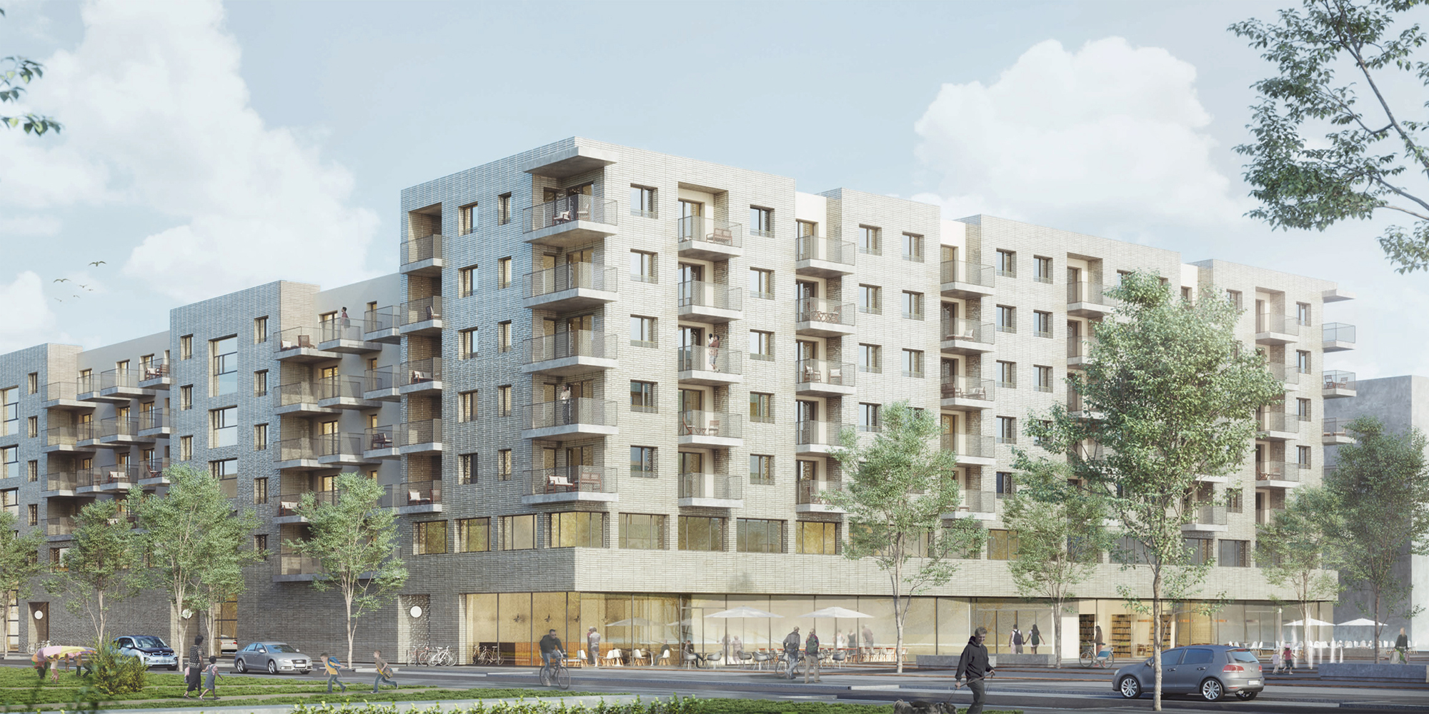 Retail, childcare and housing. On behalf of Instone Real Estate, Frankfurt-based Menges Scheffler Architekten have designed the structures for Site B, north of the central plaza. Rendering: Menges Scheffler Architekten.