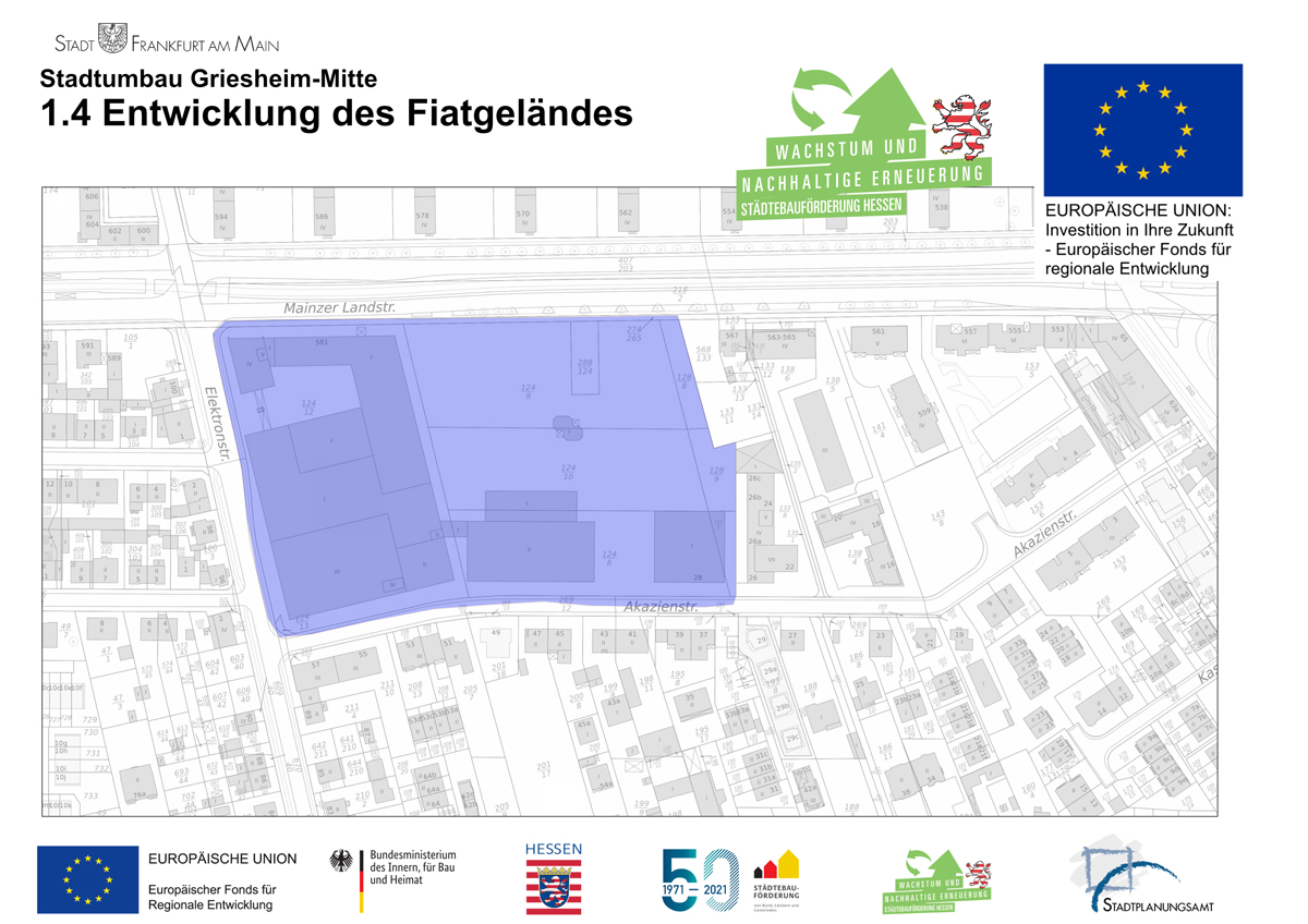 Scope of application – development of the Fiat grounds, © City of Frankfurt Planning Dept.