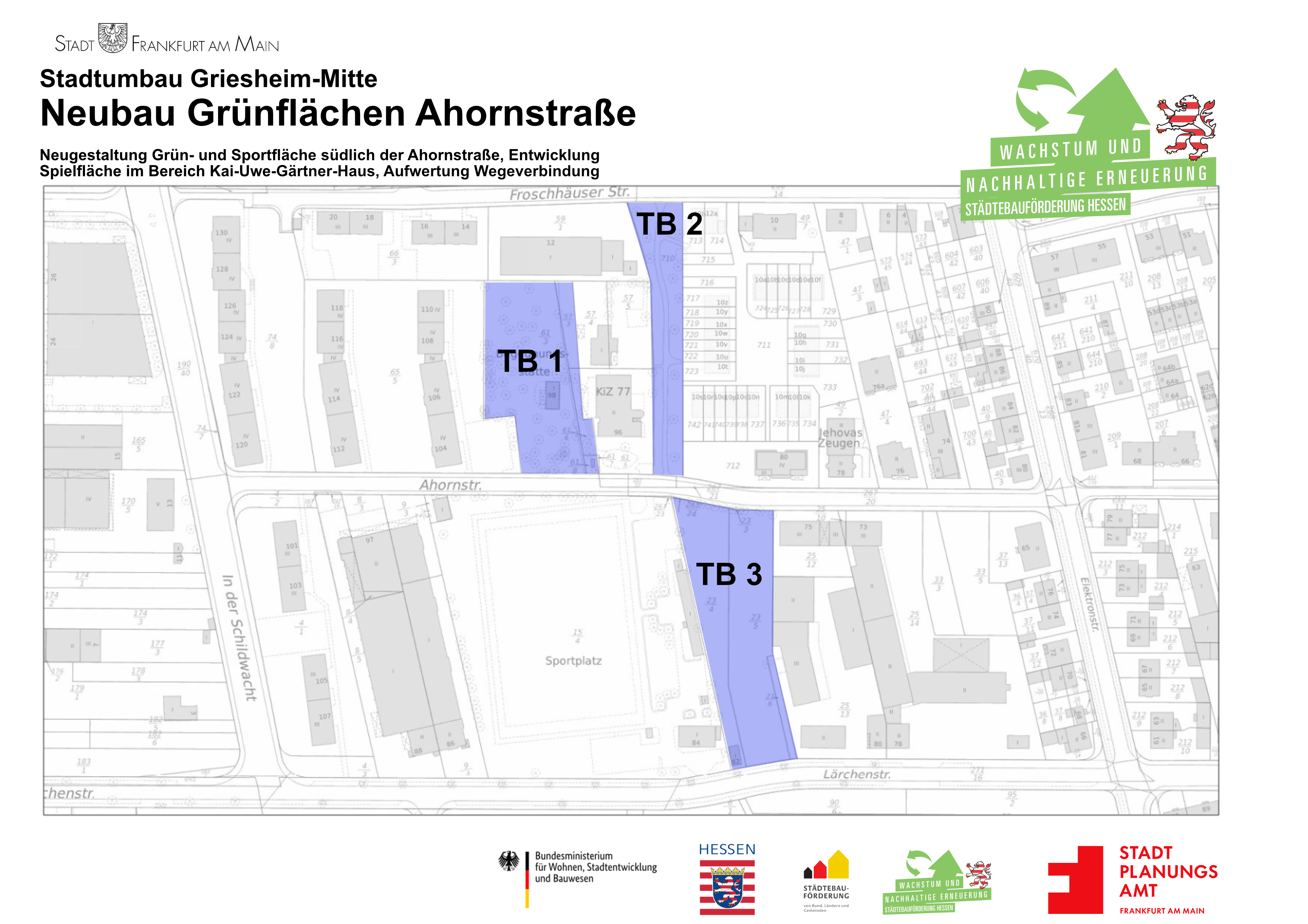 Geltungsbereiche - Neubau Grünflächen Ahornstraße, © Stadtplanungsamt Stadt Frankfurt am Main