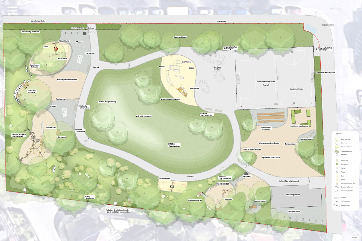 Draft planning for the Konstanzer Strasse Games and Leisure Space, design: KuKuk freiflug GmbH, Stuttgart; © City of Frankfurt