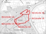 Geltungsbereiche der Bebauungspläne  NO 23b Nr. 1 Ä - Orber Straße - 1. vereinfachte Änderung, NO 23d Nr. 1 Ä - Karl-Benz-Straße - 1. vereinfachte Änderung, NO 24a Nr. 1 Ä - Cassellastraße - 1. vereinfachte Änderung, NO 24c Nr. 1 Ä - Konstanzer Straße - 1. vereinfachte Änderung, NO 44c Nr. 1 Ä - Bahnhof Mainkur - 1. vereinfachte Änderung © Stadtplanungsamt Frankfurt am Main