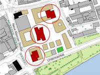 The layout plan indicates potential high-rise locations (shown in red), © Stadtplanungsamt Stadt Frankfurt am Main