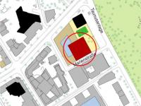 The layout plan indicates one potential high-rise location (shown in red), © Stadtplanungsamt Stadt Frankfurt am Main 