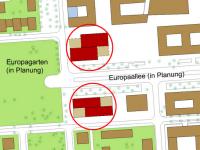 The layout plan indicates one potential high-rise location (shown in red), © Stadtplanungsamt Stadt Frankfurt am Main