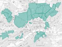 Ausschnitt planAS, Geltungsbereiche rechtsverbindlicher Erhaltungssatzungen, © Stadtplanungsamt Frankfurt am Main