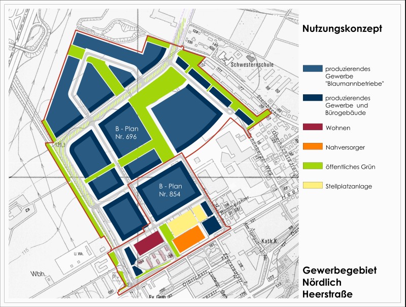 Übersichtskarte Gewerbegebiet Nördlich Heerstraße, Nutzungskonzept, © Stadtplanungsamt Stadt Frankfurt am Main